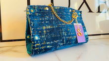 Load image into Gallery viewer, Blue and Yellow Chenille Clutch