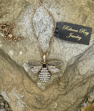 Load image into Gallery viewer, Antiqued Bee Necklace with Crystal Stone