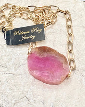 Load image into Gallery viewer, Gold Paperclip Necklace with Pink Natural Gemstone