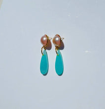 Load image into Gallery viewer, Blush Big Pearl Blue Chandelier Ear Candy