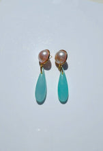 Load image into Gallery viewer, Blush Big Pearl Blue Chandelier Ear Candy