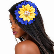 Load image into Gallery viewer, Flower Brooch w/pearls - Blue/Yellow