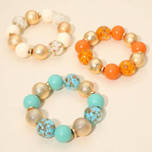 Load image into Gallery viewer, Wooden Textured Metal Resin Ball Beaded Stretch Bracelet: Ivory