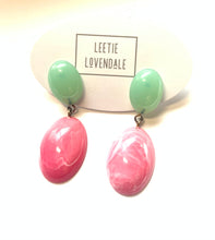 Load image into Gallery viewer, Pink Marbled &amp; Mint Green Opal Jelly Bean Earrings