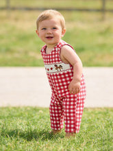 Load image into Gallery viewer, Valentine's Day Plaid Heart Embroidered Pony Boys' Romper