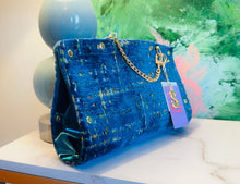 Load image into Gallery viewer, Blue and Yellow Chenille Clutch