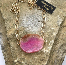 Load image into Gallery viewer, Gold Paperclip Necklace with Pink Natural Gemstone