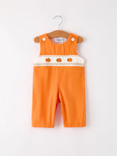 Load image into Gallery viewer, Fall Thanksgiving&amp;Halloween Orange Pumpkin Smock Embroidery Baby Boy Romper