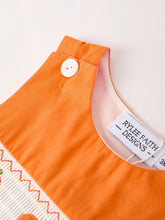 Load image into Gallery viewer, Fall Thanksgiving&amp;Halloween Orange Pumpkin Smock Embroidery Baby Boy Romper