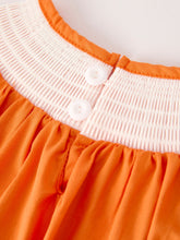 Load image into Gallery viewer, Fall Thanksgiving&amp;Halloween Orange Pumpkin Smock Embroidery Lace Baby Girl Dress