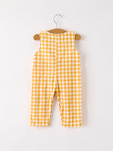 Load image into Gallery viewer, Autumn Thanksgiving Yellow Plaid Turkey Pumpkin Embroidery Smock Boys Romper