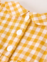 Load image into Gallery viewer, Autumn Thanksgiving Yellow Plaid Turkey Pumpkin Embroidery Smock Girls Romper