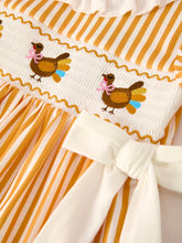 Load image into Gallery viewer, Fall Thanksgiving Orange Pumpkin Smock Embroidery Baby Girl Dress
