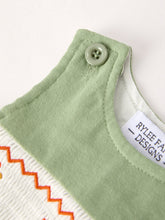 Load image into Gallery viewer, Fall Thanksgiving Chicken Smock Embroidered Green Boys Romper