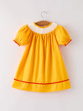 Load image into Gallery viewer, Fall Halloween &amp; Thanksgiving Turkey Nuts Smock Embroidered Yellow Girls Dress