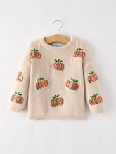 Load image into Gallery viewer, Thanksgiving Halloween Pumpkin Sequin Sweater – Beige, Perfect for Fall