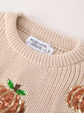 Load image into Gallery viewer, Thanksgiving Halloween Pumpkin Sequin Sweater – Beige, Perfect for Fall