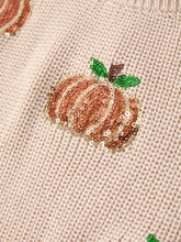 Load image into Gallery viewer, Thanksgiving Halloween Pumpkin Sequin Sweater – Beige, Perfect for Fall