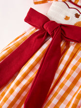 Load image into Gallery viewer, Fall Embroidered Dress for Girls – Orange Checkered with Halloween Details