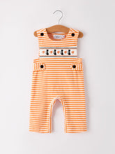 Load image into Gallery viewer, Halloween Striped Baby Boys Romper with Cat Smocking Embroidery –  Perfect for Fall