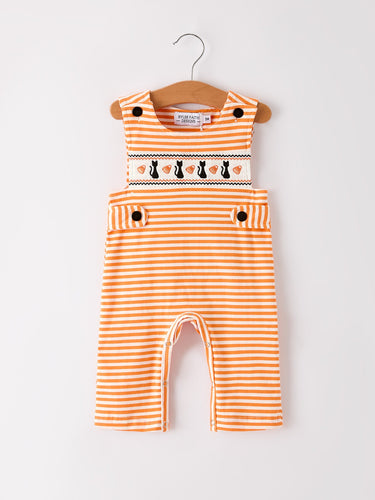 Halloween Striped Baby Boys Romper with Cat Smocking Embroidery –  Perfect for Fall