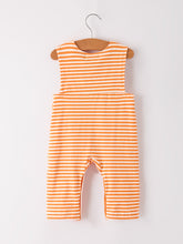 Load image into Gallery viewer, Halloween Striped Baby Boys Romper with Cat Smocking Embroidery –  Perfect for Fall