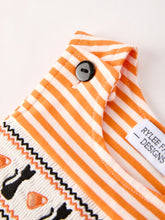 Load image into Gallery viewer, Halloween Striped Baby Boys Romper with Cat Smocking Embroidery –  Perfect for Fall