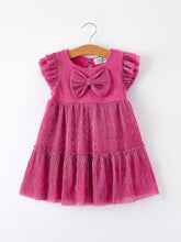 Load image into Gallery viewer, Girls Pink Bow Print Short Sleeve Dress