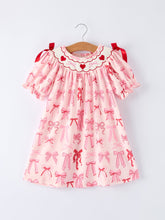 Load image into Gallery viewer, Girls' Valentine's Day Heart Bow Embroidered Dress