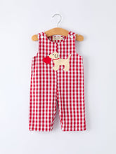 Load image into Gallery viewer, Valentine Red Plaid Boys Romper with Applique Heart Dog Detail