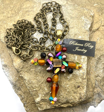 Load image into Gallery viewer, Vintage Gemstone Cross Necklace, Blue