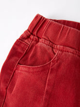 Load image into Gallery viewer, Girls Red Bow Flared Elastic Denim Pants