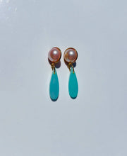 Load image into Gallery viewer, Blush Big Pearl Blue Chandelier Ear Candy
