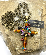 Load image into Gallery viewer, Vintage Gemstone Cross  Necklace, Brown