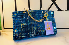 Load image into Gallery viewer, Blue and Yellow Chenille Clutch