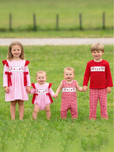 Load image into Gallery viewer, Valentine's Day Plaid Heart Embroidered Pony Boys' Romper