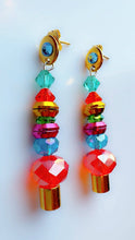 Load image into Gallery viewer, Chrome Washer and Crystal Stack Earrings