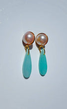 Load image into Gallery viewer, Blush Big Pearl Blue Chandelier Ear Candy
