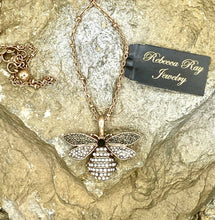 Load image into Gallery viewer, Antiqued Bee Necklace with Crystal Stone
