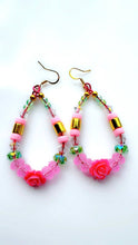 Load image into Gallery viewer, Ear Candy Green and Pink Rose