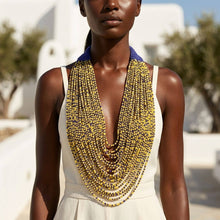 Load image into Gallery viewer, Mixed Blue &amp; Yellow 100 Strand Bead Necklace