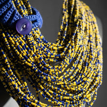 Load image into Gallery viewer, Mixed Blue &amp; Yellow 100 Strand Bead Necklace
