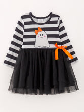 Load image into Gallery viewer, Fall Halloween Ghost Baby Girls Tutu Skirt Long Sleeve Stripe Dress