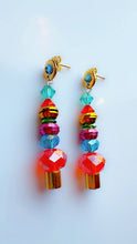 Load image into Gallery viewer, Chrome Washer and Crystal Stack Earrings
