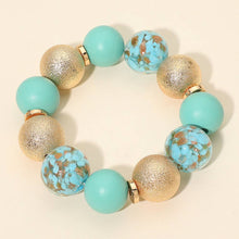 Load image into Gallery viewer, Wooden Textured Metal Resin Ball Beaded Stretch Bracelet: Ivory