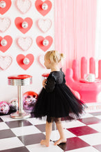 Load image into Gallery viewer, Black Shimmer 3/4 Sleeve Tutu Dress