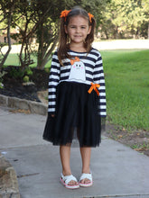 Load image into Gallery viewer, Fall Halloween Ghost Baby Girls Tutu Skirt Long Sleeve Stripe Dress