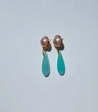 Load image into Gallery viewer, Blush Big Pearl Blue Chandelier Ear Candy
