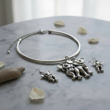 Load image into Gallery viewer, Burnished Silver Double Elephant Choker Set