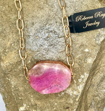Load image into Gallery viewer, Gold Paperclip Necklace with Pink Natural Gemstone